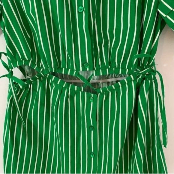 Walter Baker Cut Out Midriff Cotton Meera Dress Green Kelly Stripe| Medium - Picture 6 of 6